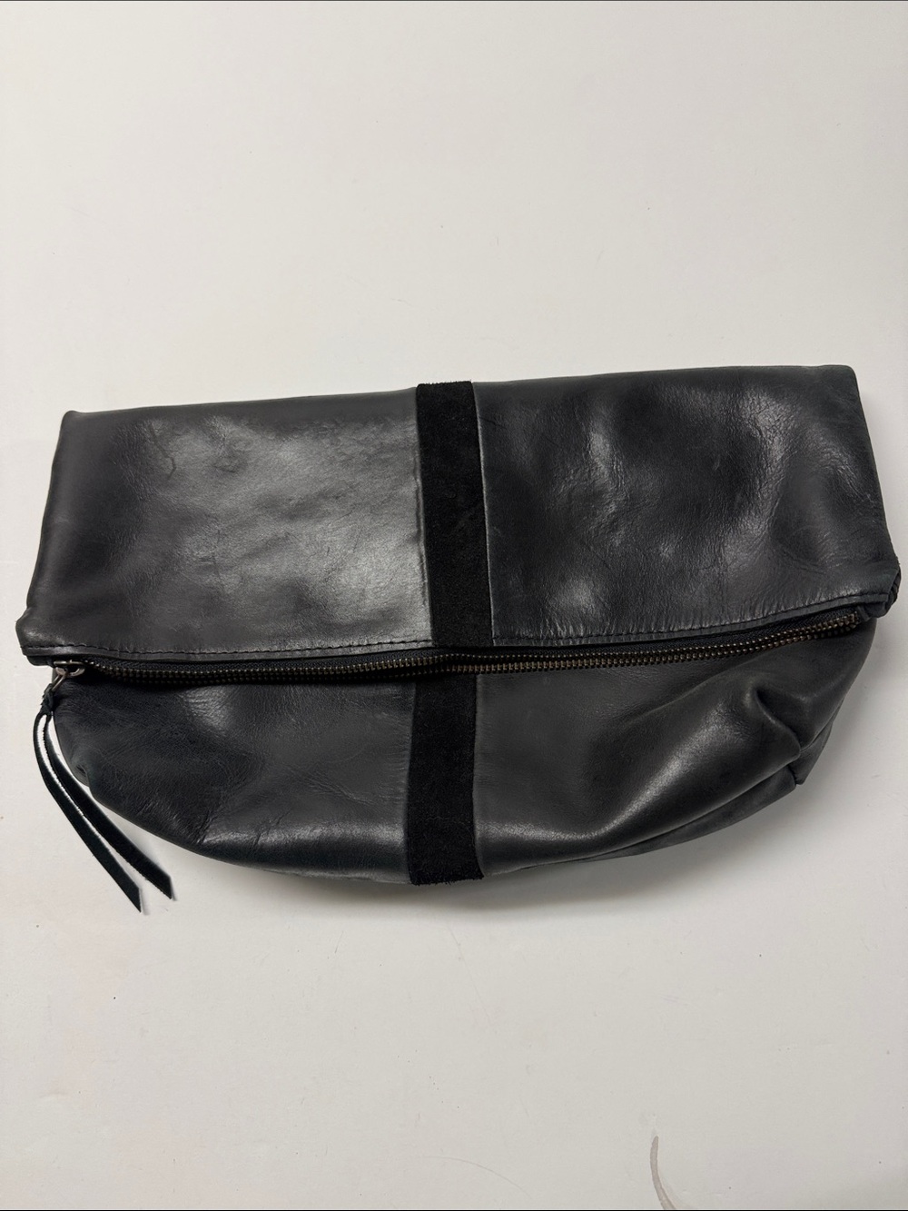 Able local & global Black Leather/suede Fold-Over Clutch Bag